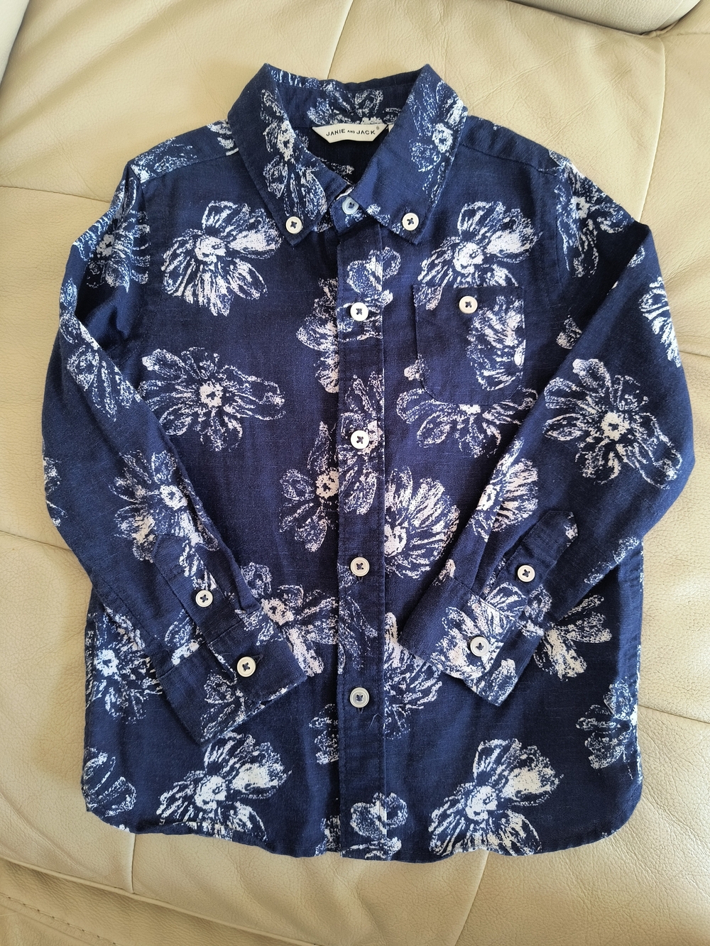 Janie and Jack Navy and White Floral Button-Down Shirt